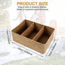 3-Section Wicker Baskets For Shelves, Hand-Woven Seagrass Storage Baskets Toilet Paper Basket Large - Multicolor - View 9
