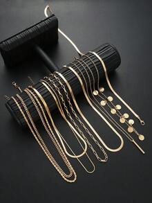 Bộ 8 dây chuyền thời trang kẻ sọc dọc và tua rua tròn, thích hợp cho hẹn hò, du lịch, đi làm hàng ngày, dự tiệc, kỷ niệm, quà tặng ngày lễ cho phụ nữ. - Màu vàng kim - Bộ 8 món - Xem 2