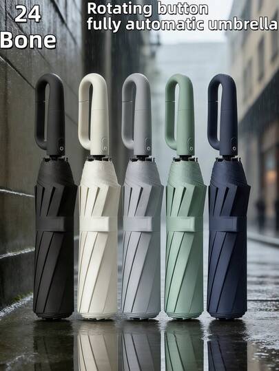 1 Pc Windproof And Reinforced Automatic Folding Umbrella, 24-Rib Fully Automatic Umbrella, Portable Travel Umbrella, High-Density Waterproof Fabric, Fully Automatic Reverse Folding Umbrella - Rotating Ring Lock Handle - Rainproof And Uv Protection, Upf50+, One-Button Opening And Closing, Suitable For Heavy Rain And Strong Winds, Summer Cooling, Beach, Travel, Spring And Summer Essential, Bridesmaid Gift, Room Decoration, Bedroom Decoration, Beach, Travel, Men, Women, Vacation.