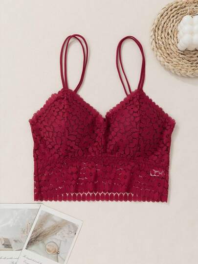 Women's Floral Lace Adjustable Strap Camisole Bra With Detachable Straps, Jacquard Wrap Design, Waist Belt, Comfortable