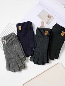 男士冬季保暖针织手套一双，双层设计，指尖带触屏功能，适合聚会、驾驶、跑步、手机游戏和日常活动，万圣节配饰，冬季手套，雪地手套 - 彩色 - 查看 6