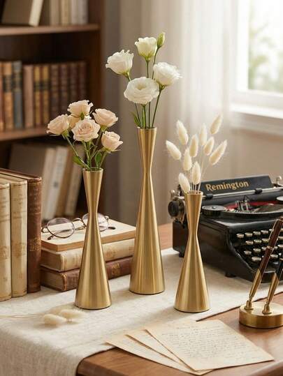 1 Pc/1 Set Metal Narrow-Neck Vase, Modern Minimalist Nordic Decorative Ornament, Suitable For Fresh Flowers, Reeds, Artificial Flowers, Living Room, Dining Table, Wedding, Home Decor, Party, Reception, Unbreakable Vase, Minimalist Basket-Style Arrangement, Room Decoration, Retro-Style Small Decorative Vase