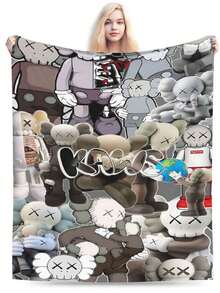 Kawss Kawaii Kaw Blanket Luxury Anime Flannel Blanket - Ultra Soft Cartoon Print, The Perfect Gift For Any Occasion, Christmas, Birthday, For Home, Camping & Travel Use - màu đen - Xem 3