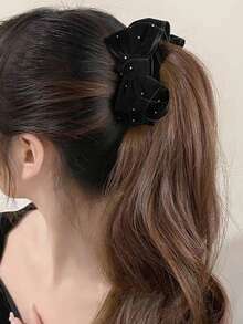 1pc Women's Double-Layer Rhinestone Velvet Bow Hair Clip, Elegant Versatile Banana Hair Accessory - Multicolor - View 11