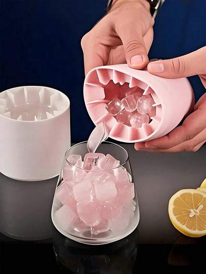 1 pieza Molde de silicona cilíndrico rosa para cubitos de hielo, rejilla de hielo para descomprimir, bandeja de cubitos de hielo mini, vaso de hielo de liberación fácil por presión, molde de hielo portátil, fabricador de hielo reutilizable, para hacer bebidas, zumo de fruta, helado, cócteles y cubitos de hielo para café, adecuado para el hogar, bar, club y bebidas de verano al aire libre, suministros de cocina para festivales, accesorios de cocina