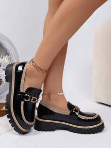 Women's New Thick Sole Loafers, Fashion Versatile Buckle Leather Shoes, Flattering Slip-On Shoes For All Seasons - 821 Black - View 4