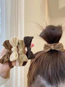 5个随机颜色休闲蝴蝶结发圈，适合女性，秋季，旅行，发饰，发绳，马尾辫发圈 - 彩色 - 查看 3