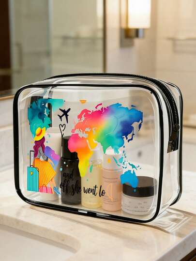 A Transparent Casual Tote Bag Suitable For Both Men And Women, Which Can Be Used As A Makeup Bag, Toiletries Bag, Or Storage Bag. It'S Easy To Carry And Serves As A Toiletry Bag - Featuring A Zip Closure And A Convenient Handle For Travel And Airpor,Travel Essentials