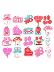 5件情人节粉色心形饰品配件，DIY手链、钥匙扣、项链吊坠，合金滴油吊坠 - 滴油情人節 - 查看 12