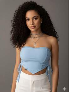 Women's Cropped Top With Band And Tie With Suplex Cup Strapless Blogueirinha One Size - Fits Sizes 36 To 42 - 淺藍色 - 查看 1