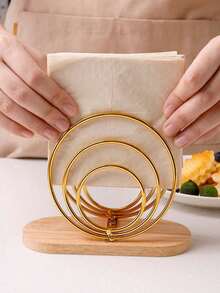 1pc Nordic Style Wooden Base Metal Napkin Holder, Upright Metal Tissue Box, Desktop Decor Accessory, Suitable For Home, Restaurant, Hotel And Cafe, Home Decor, School Supplies - Multicolor - View 8