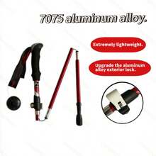 Lafei Red Aluminum Alloy Trekking Pole, Foldable Portable 3-Section Hiking Stick, Lightweight Anti-Slip Retractable Hiking Staff - Red - View 2