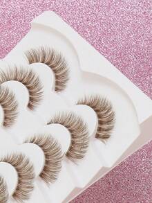 7 Pairs Brown False Eyelashes Cat Eye Eyelashes Fox Eye Lashes End Eye Elongated Fake Lashes Faux Mink Lashes Natural Look Eyelashes Short Lash Extension Makeup New Style Brown False Lashes, Realistic Brown False Lashes, Curled And Transparent Stems, Complete One Piece, Pure Sensual False Lashes. - Brown - View 4