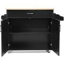 COSTWAY Kitchen Island Cart, Rolling Storage Trolley Cart With Lockable Rubber Casters, Large Cabinet, Drawer, Spice Rack And Towel Rack, Kitchen Serving Utility, 3-Position Adjustable Shelf, Black - Black - View 5