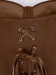 性感优雅纯色束身胸衣，带钢圈和系带后背，露脐抹胸款式，适合情人节约会、生日派对、日常外出、度假、音乐节、婚礼季等场合。 - 深咖色 - 查看 7