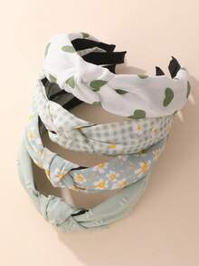 4pcs Girl's Flower & Heart Shaped Bow Knot Headbands For Daily Decoration - Multicolor - View 9