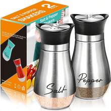 Salt And Pepper Shakers Set,4 Oz Glass Bottom Salt Pepper Shaker With Stainless Steel Lid For Kitchen Cooking Table, RV, Camp,BBQ Refillable Design (Copper) - Silver - View 11