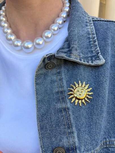 Broches de sol de estilo punk y hip-hop para mujer, chapados en oro de 18K, pasador de broche de sol de acero inoxidable, joyería y ropa para fiestas y uso diario