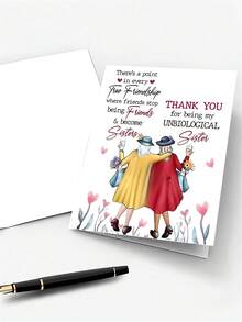 1pc Sarcastic BFF Birthday Card: "THANK YOU For Being My UNBIOLOGICAL Sister" - Coffee& Flowers Design For Bestie, Funny Friendship Gift With Envelope (Perfect For White Elephant) - Single Piece - View 6