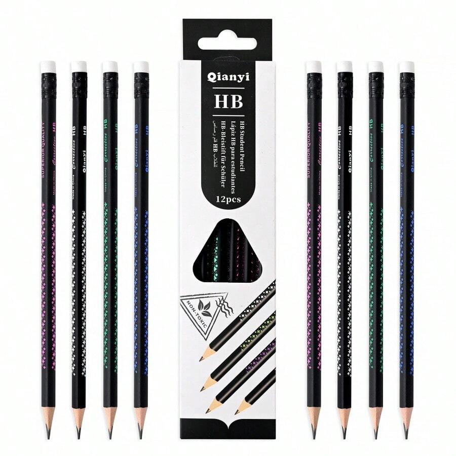 Black Printed Triangular Pencils 12 Count, Easy Hold & Strong Lead For Writing - Triangle - View 1