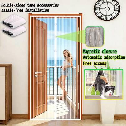  AIYYIPA [Magnetic Mosquito Net] White Magnetic Striped Screen Door, Automatic Closing, No Drilling Installation, Suitable For Bedroom, Living Room, And Balcony, Pet-Friendly Bug Barrier For Maximum Ventilation