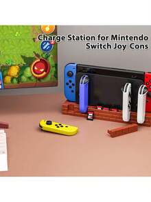 TOPWOLF Estación de carga de 4 ranuras para Joy-Con Switch con almacenamiento de 8 tarjetas de juego, negro/marrón/blanco - Ver 4