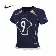 Nike Women's Summer New Retro Digital Lace Slim Fit Short Sleeve Round Neck T-Shirt - Royal Blue - View 9