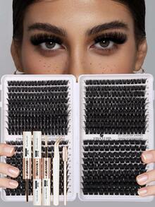 612/576/522 Sets Of D-Shaped Curling Mascara Adhesive Kits - Single Strand False Lashes - Large Capacity - Mixed Pack Of 8 - 16mm Sets Include Mascara Adhesion And Sealing, Eyelash Tweezers, And Eyelash Brush. DIY False Lash Bundles - Naturally Shaped, Thick, Super Soft, Super Light. Reusable Segmented Single Strand False Lash Kits - White - View 14