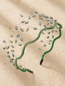 1件手工镂空网纱婚礼皇冠 - 优雅绿色水晶串珠新娘头饰，闪亮水钻新娘晚宴发饰，家居美发饰品 - 綠色 - 查看 5