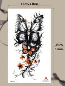 1pc Fashionable Butterfly & Flower Design Temporary Tattoo, Floral Print, Butterfly Pattern Temporary Tattoo Sticker, Unisex Body Art Tattoo, Waterproof Sweatproof Suitable For Arms, Hands, Abdomen And Feet - , Easy To Apply And Remove, Lasts 7-14 Days, Beach Party Accessory Sticker DIY Gift - Multicolor - View 5