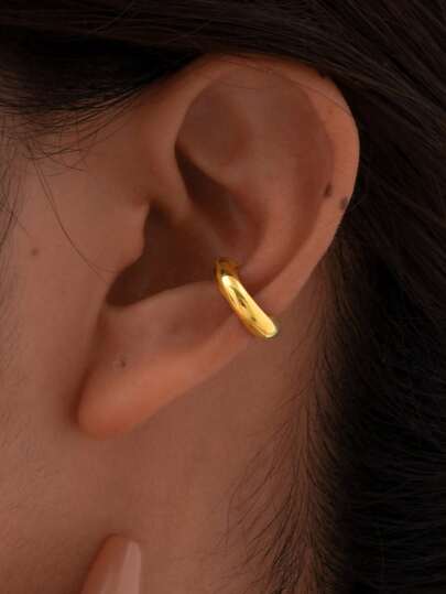 Statement Hollow Ear Bone Clamp For Women Girls,Gold Color Stainless Steel Fake Piercing C-Shaped Ear Bone Clip,Fashion Jewelry