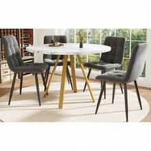 Dining Table & Chair Sets - White+Gold + MDF+Metal + Velvet + Seats 4 - View 4