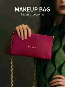 Gucci Red Cosmetic Bag With Detachable Chain Strap, Handheld, Large Capacity, Suitable For Daily Use - Red - View 3