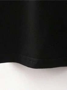 Camiseta casual de mujer con estampado de letras, camiseta cómoda de cuello redondo y manga corta, ropa de primavera y verano, adecuada para cualquier ocasión, color sólido, casual, uso diario. - Negro - Ver 3