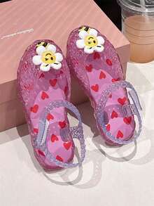 Giày sandal công chúa bằng nhựa dẻo dễ thương cho bé gái, hình ong hoạt hình rỗng, thoáng khí, mũi kín, thích hợp đi ngoài trời, đi biển. - Màu Hồng Tươi - Xem 5