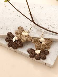 1 Pair Original Handmade Bohemian Woven Earrings, Natural & Vintage Vibe, Lightweight & Graceful Floral Design, Suitable For Casual, Resort, Farmer's Market Outfits - Multicolor - View 4