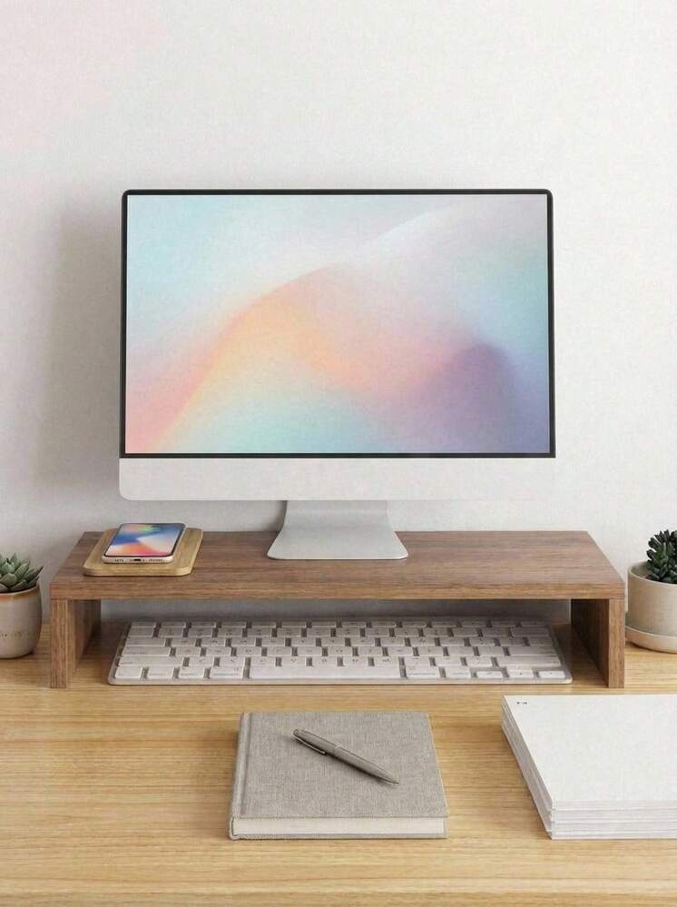 Computer Monitor Stand Riser, Desktop Organizer Shelf For Keyboard Storage, Office Desk Space-Saving Accessory - Multicolor - View 2