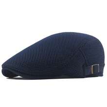 Men Buckle Decor Flat Cap - Navy Blue - View 6