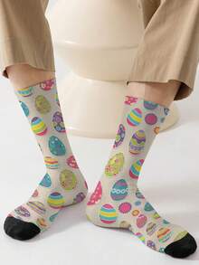 1 Pair 360 Easter Men's Socks – Fun All-Over Print Featuring Easter Eggs, . Soft, Comfortable, And Highly Elastic, These Fashionable Casual Streetwear Hip-Hop 360 Socks Are Perfect As Compression Gear, Valentine's Day Socks, Or Loose Maternity Socks. - Multicolor - View 8