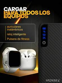 Esta batería externa portátil de 7500 mAh es compatible con los protocolos de carga rápida PD3.0 y QC4.0. Cuenta con tres puertos USB-C, funciones de linterna y carga de teléfonos móviles, y es compatible con todos los teléfonos móviles. - Negro - Ver 4