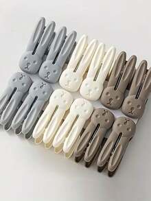 12pcs Thick Windproof Rabbit-Shaped Clothespins With Ultra-Strong Grip For Laundry And Drying, Plastic Clothes Clips Ideal For Room, Dorm, Balcony, And Closet Organization; Multi-Purpose Household Hangers For Garments, Towels, Skirts, And Accessories; Cute Design, Rust-Resistant, Easy Release, Secure Hold, High-Performance Laundry Clip Set - View 7