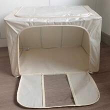 1pc Large Capacity Fabric Storage Box, Multi-Functional Foldable Clothes Storage Bin With Zipper & Transparent Window, Dustproof & Moisture-Proof Wardrobe Organizer Box With Dual Handles & Bidirectional Zipper, Built-In Steel Frame For Sturdiness, Suitable For Clothes, Room, Wardrobe, Dorm, Holiday Storage - Beige - View 8