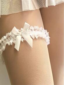 Liguero de encaje nupcial con anillo de pierna de satén, accesorio para fiesta de boda - Multicolor - Ver 9