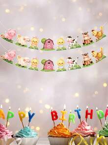 2个农场动物图案纸质拉旗横幅，农场动物主题生日派对装饰悬挂旗帜，生日派对背景墙装饰，家居装饰，婴儿派对装饰，农场动物生日派对装饰，生日派对用品，生日礼物，派对小礼品 - 農場動物 - 查看 7