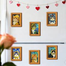 1/6pcs Interesting Cat Painting Fridge Magnets, Creative 3D Mini Photo Frame Fridge Stickers, Kitchen Office Home Decor Aesthetic Art Gift - Cat Magnetic Sticker - View 6