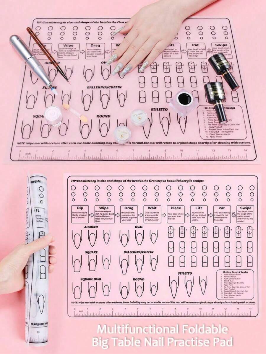 Thảm tập làm móng đa năng trong suốt, chống thấm nước, bằng silicon mềm, có thể tái sử dụng, thảm gấp gọn phù hợp cho việc luyện tập làm móng, sơn móng tay, tiệm nail và tự làm tại nhà. - Đen và trắng - Xem 1