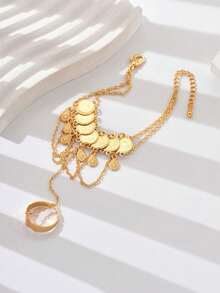 1pc Vintage Personalized Versatile Hollow Carved Multi-Layer Finger-Connected Ancient Coin Back-Of-Hand Bracelet For Women - H - View 8