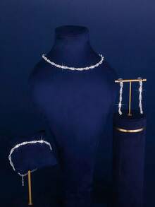 3 件套女士奢华钻石镶嵌扭曲设计首饰套装，包括 1 条项链、1 对耳环和 1 条手链 - 适合日常佩戴、婚礼、派对等场合。 - 彩色 - 查看 11