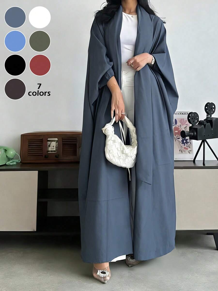 Solid Color Oversized Long Cardigan Robe, Batwing Sleeve Minimalist Open Front Long Robe Outerwear, Muslim Conservative Style Daily Commute Versatile Abaya (Excluding Scarf) Spring - Dark Grey - View 1