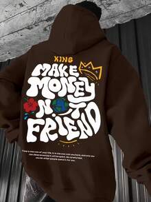 Unisex Kangaroo Hoodie For Women And Men, Flannel Hooded Jacket, Cotton Sweatshirt, KING MAKE MONEY - Rỉ Nâu - Xem 5